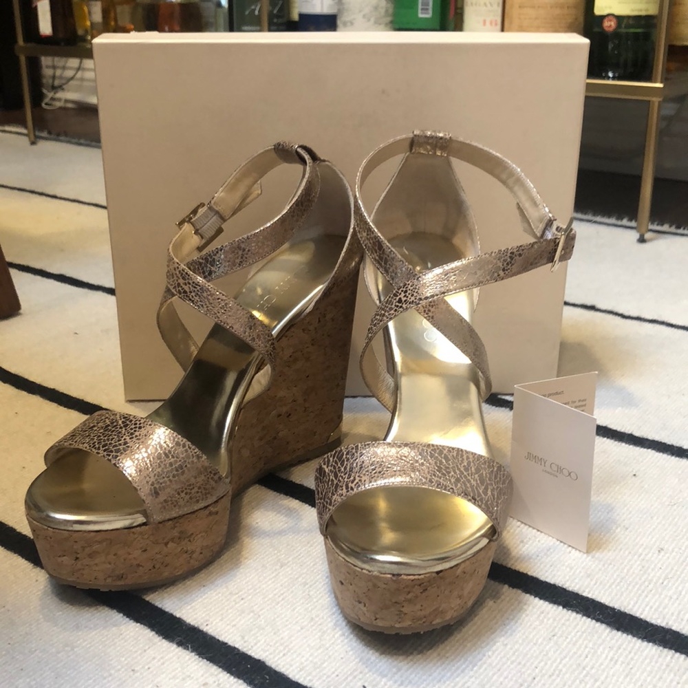 Like new Jimmy Choo champagne wedges size 39.5